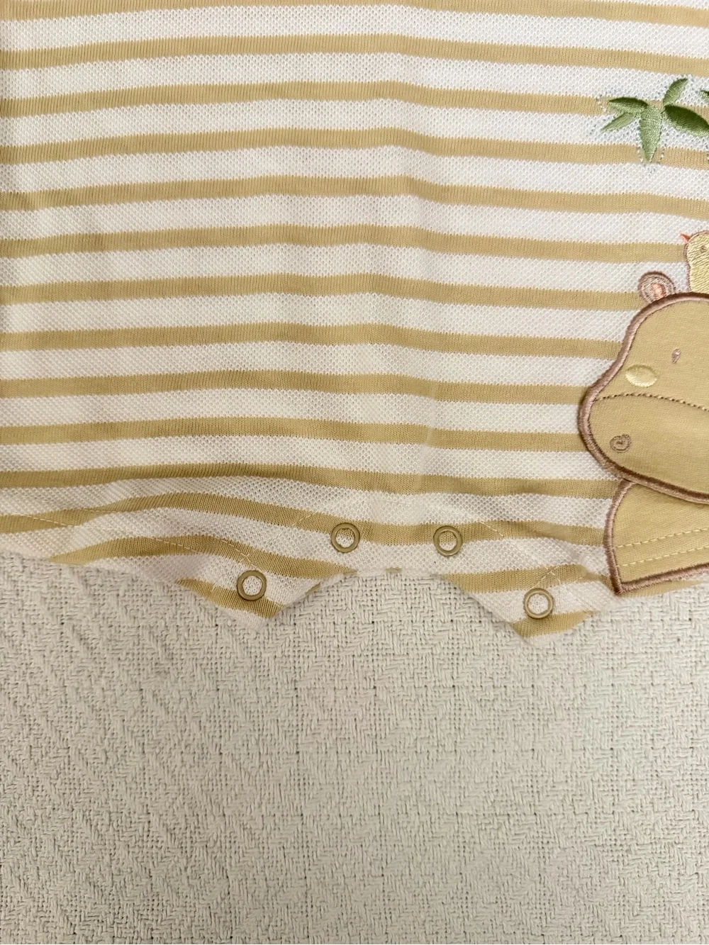 Buster Brown Cream and Yellow Striped Embroidered Hippo Sleeveless Romper
